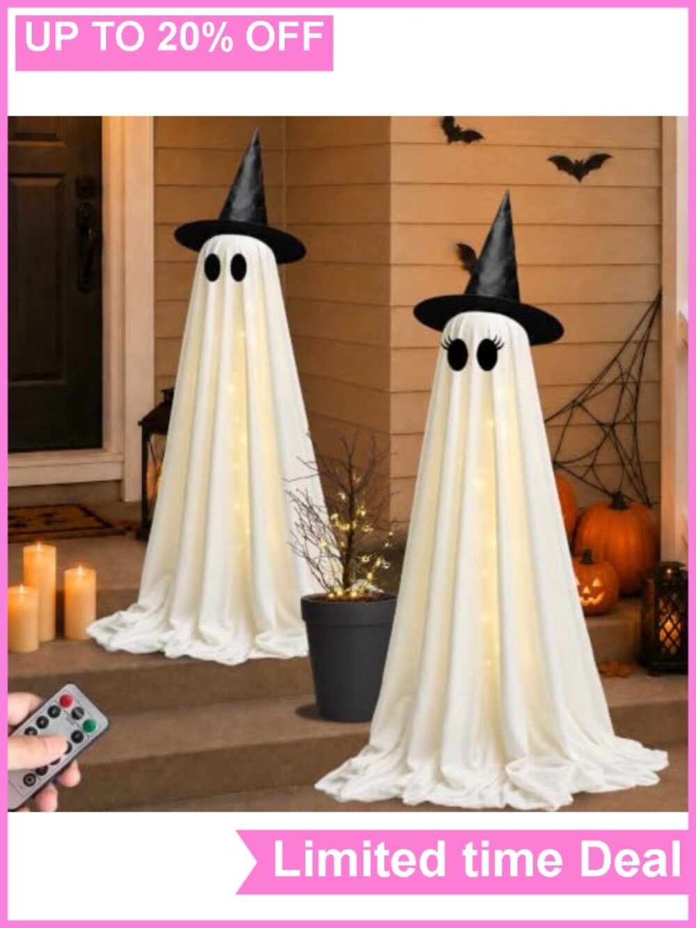 63in Light Up Halloween Ghost Decorations 2 Pack Remote Control Timer DIY Kit